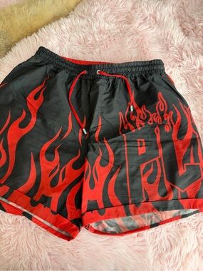 Philipp Plein Red and Black Men's Elastic Waist Shorts